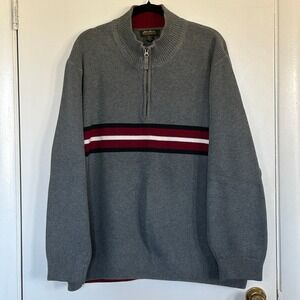 Eddie Bauer NWOT Men's Gray Stripe Quarter Zip‎ Pullover Cotton Sweater Sz 3XL
